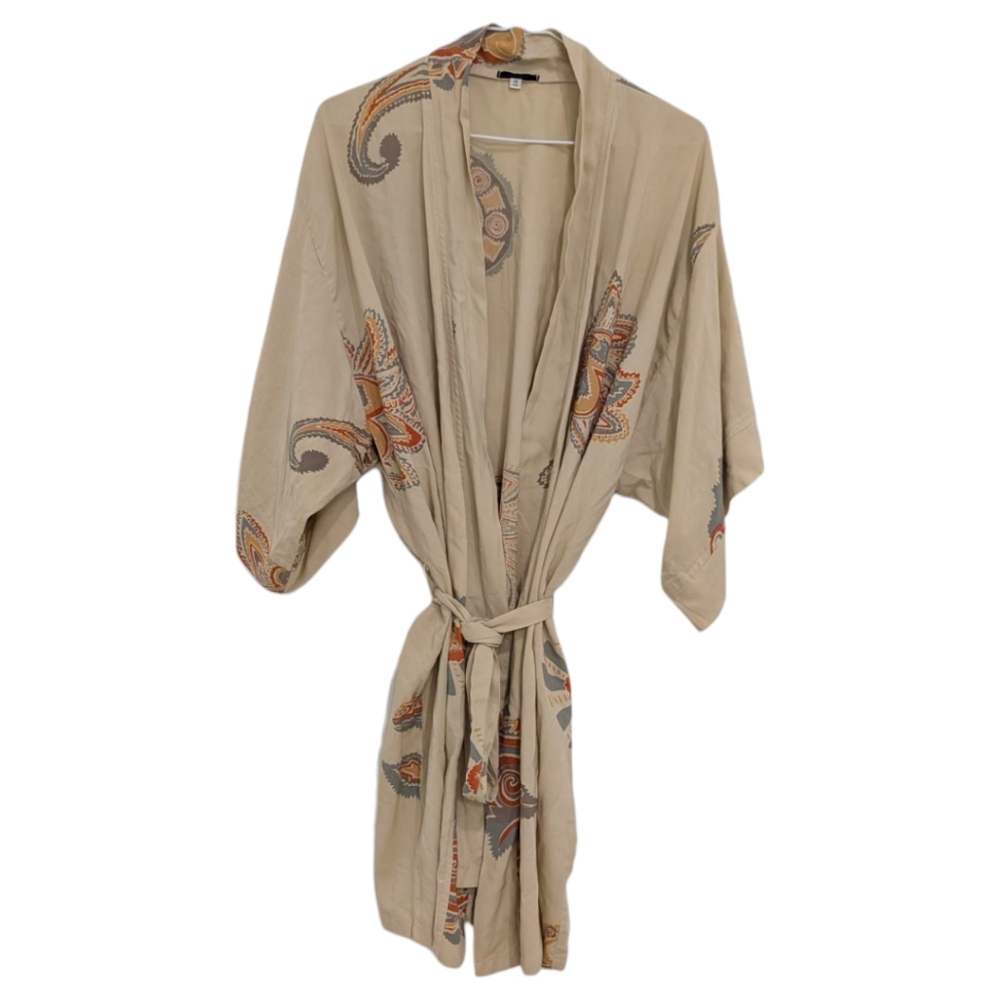Novica Elegant Beige Paisley Kimono Robe
